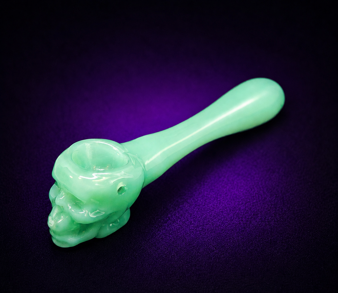 Скляна трубка для куріння Skull Pipe - Зелений мармур 4043 фото